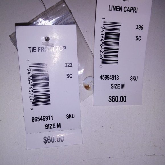 Caffe Marrakesh Set Medium Tie Front Top Capri Pink Blue White Linen Ble…‎ - Picture 12 of 12